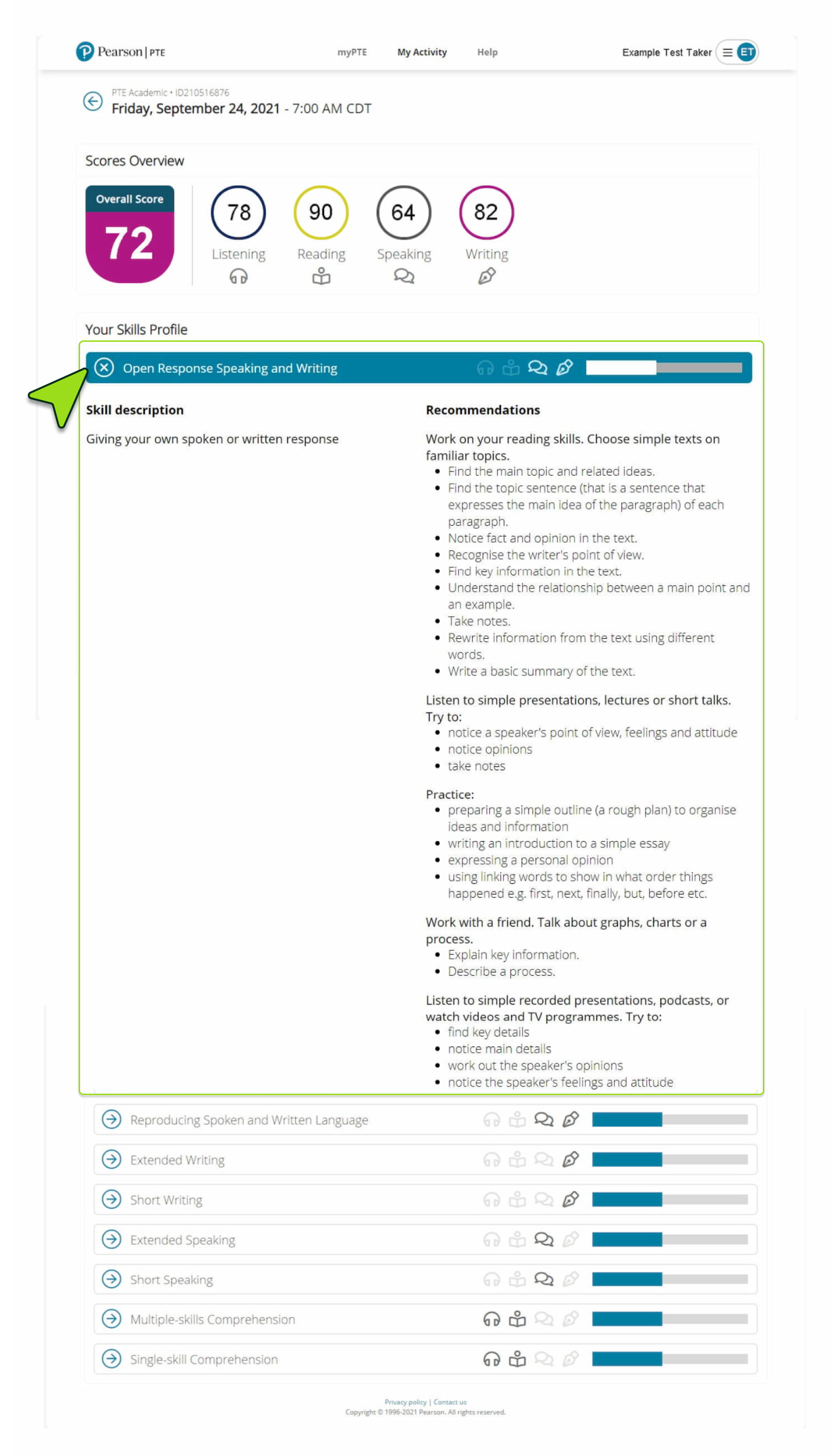 Skills Profile Personalized Recommendation - PTE School 2024